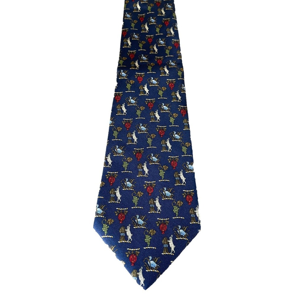New Salvatore Ferragamo Silk Necktie Rabbit Fall Leaves Grapes 3.75" - 58" - Picture 3 of 8